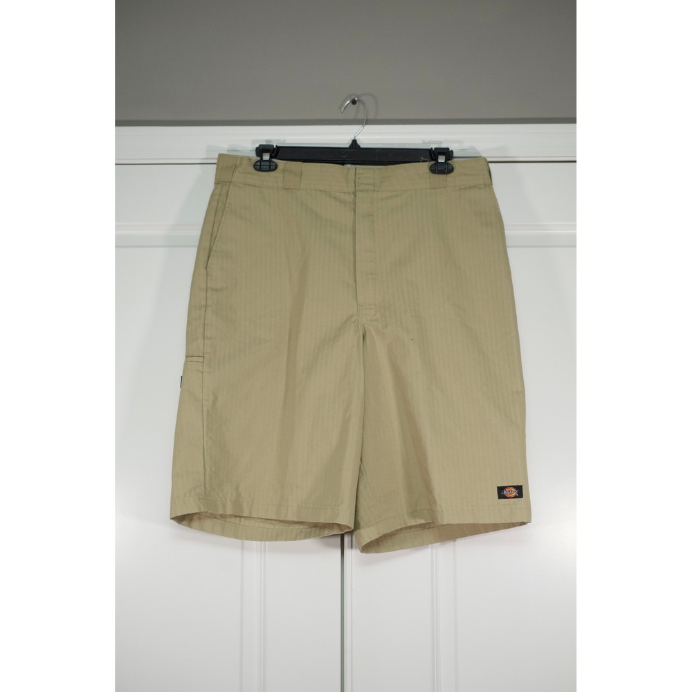 Dickies Mens Khaki Herringbone Work Shorts Flat Front Utility Cargo Tan 32